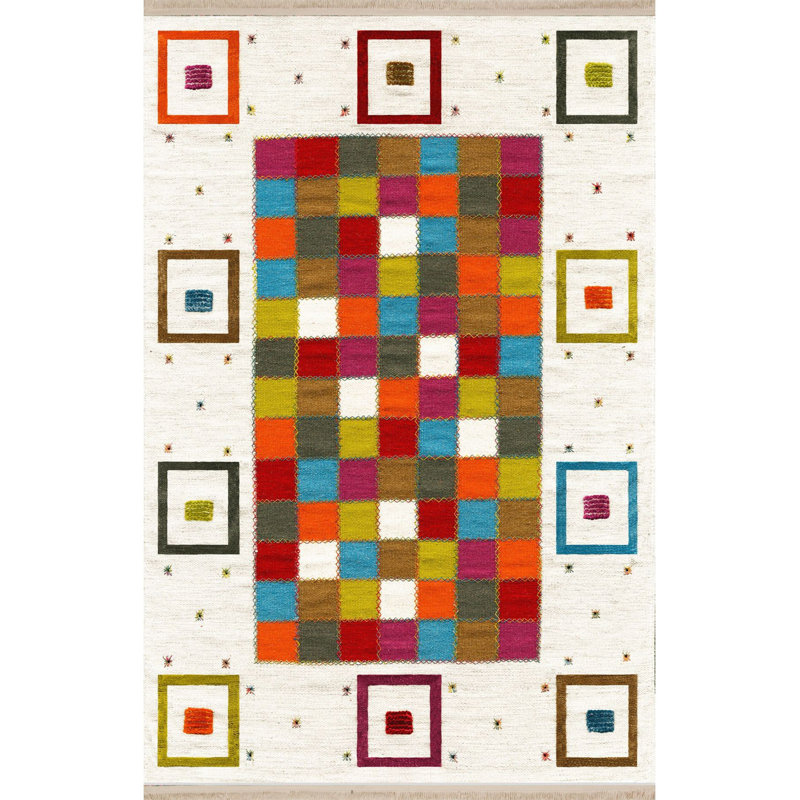 Multi Color Geometric Square Pattern Modern Decorative Machine Washable Area Rug, Runner 3'3" x 9'10"