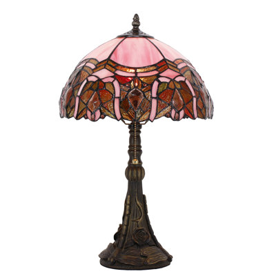 Tiffany Stained Glass Table Lamp 12X12X19 Inch Pink Jewelry Style Desk Bedroom Living Room Reading Light