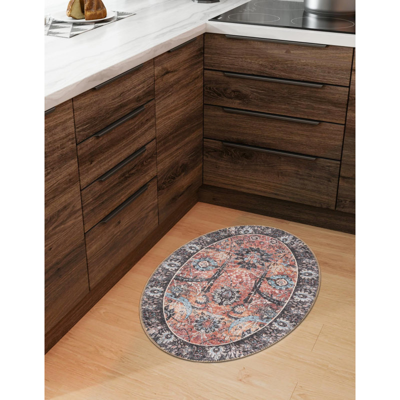 Tapis huguenot Aucun couleur rouille rétro, Ovale 2 pi x 3 pi 1 po
