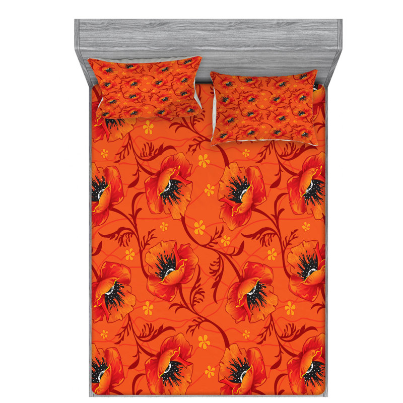Microfiber Floral Sheet Set, Queen Sheet Set + Fitted Sheet + 2 Pillowcases