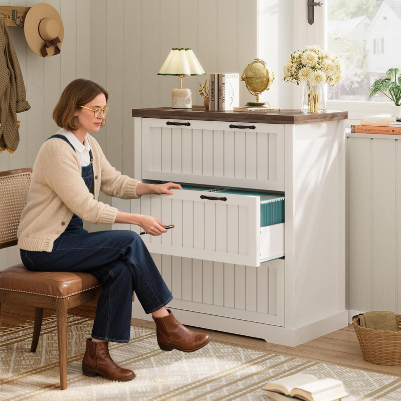  Mandip 33.5" Wide Farmhouse 3 Drawer File Cabinet Filing Cabinet, White