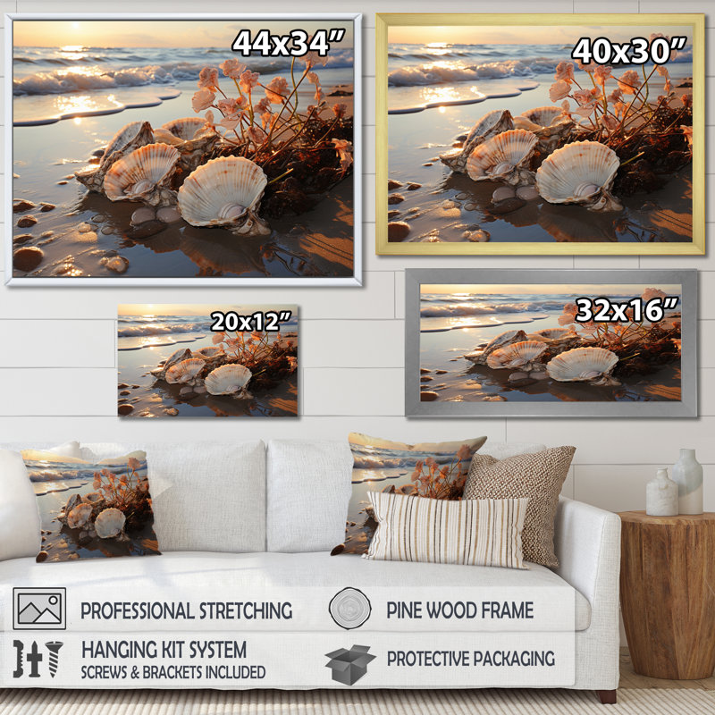 «Beach Photo Seashell Collage IV», reproduction sur toile, H 12 po x l 20 po x P 1 po, Argent