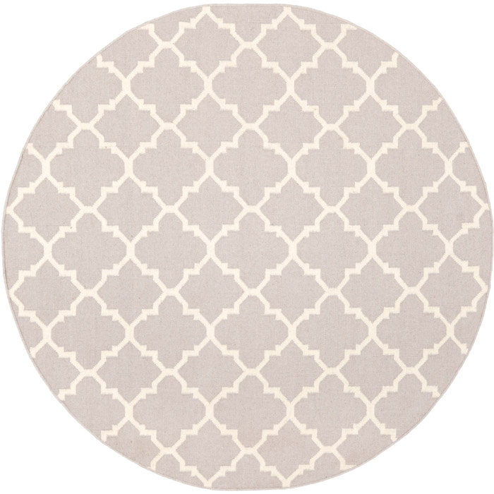 Rodgers Hand Woven Flat Weave Wool/Cotton Geometric Rug in Gray, Round 8'