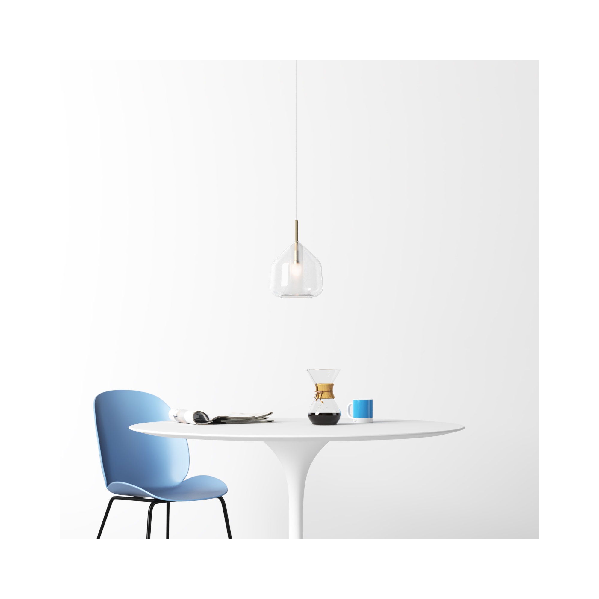 Ryia Single Light Glass Steel Dimmable Pendant, Satin Brass, Clear