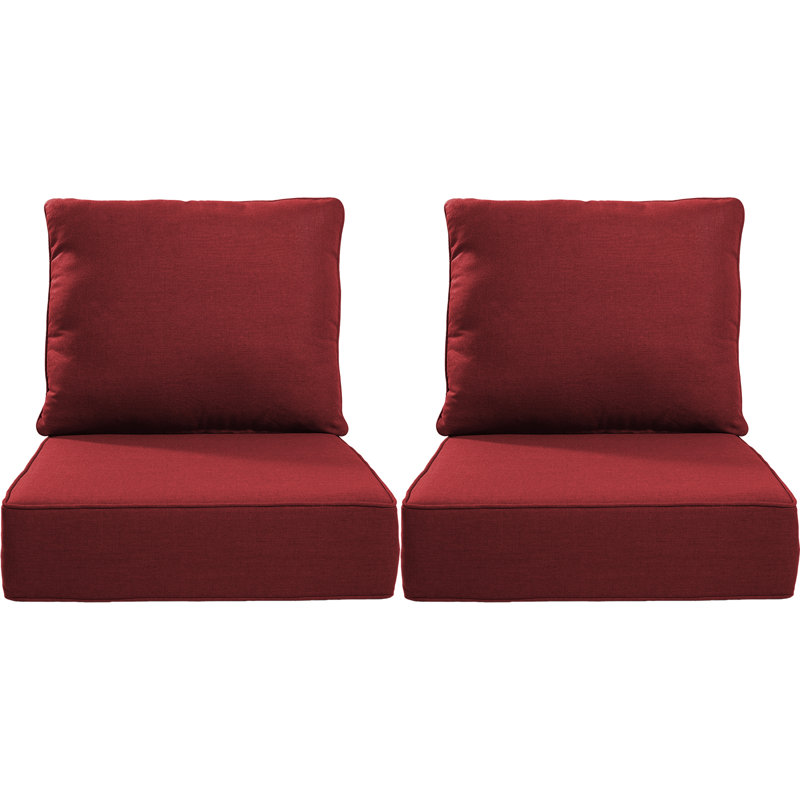 Ensemble de coussin de siège et de dossier en polyester résistant aux intempéries Deb, Rouge, 2, L 22 po x P 24 po