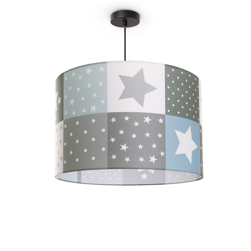 Drum pendant lamp 1-light Caton, Black, Blue/Grey/Green/White, 27cm H x 45.5cm W x 45.5cm D