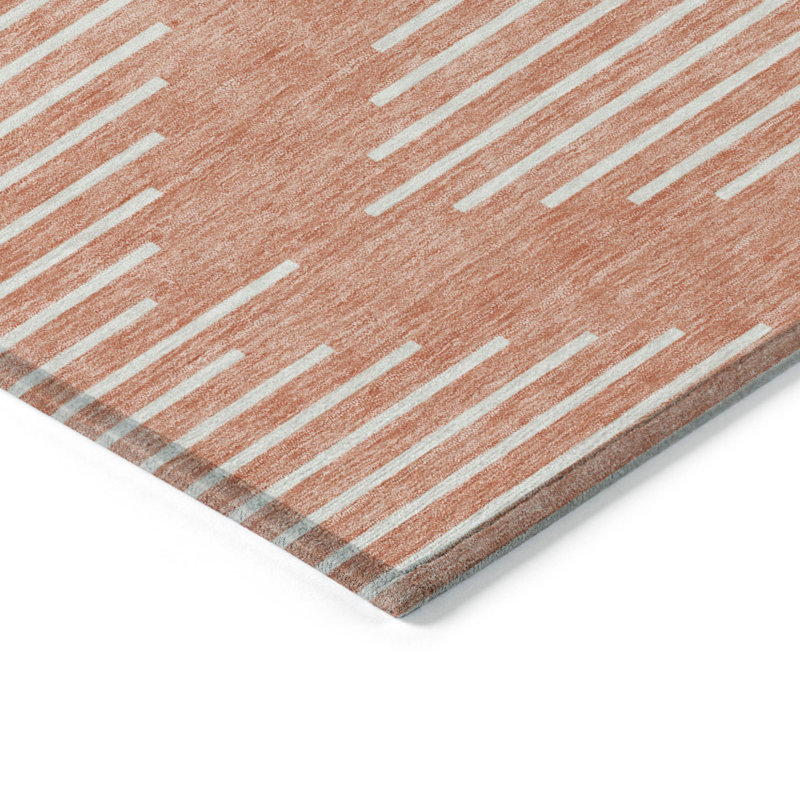 HomeRoots 3' X 5' Salmon And Ivory Geometric Washable Indoor Outdoor Area Rug