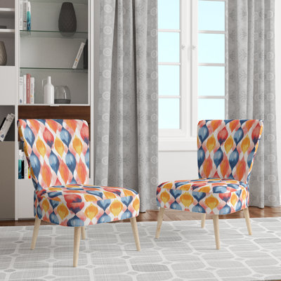 Chaise d'appoint moderne - chaise d'appoint bleue et orange Ikat