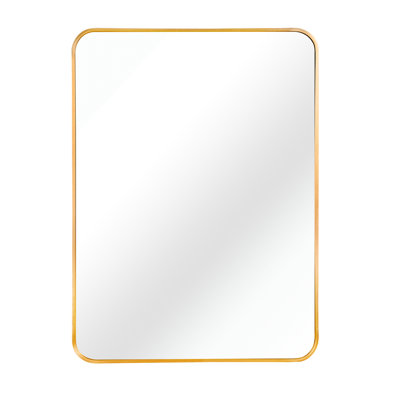 24X32 Inch Gold Metal Framed Rectangular Bathroom Mirror - 4Mm Hd Glass, Rust Aluminum Frame, Easy Installation With Screws And Shatterproof Film Wall No Made Density Board