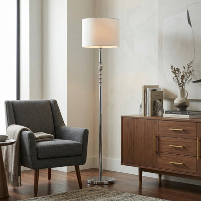 62.2" Modern Gold Floor Lamp with White Fabric Drum Shade