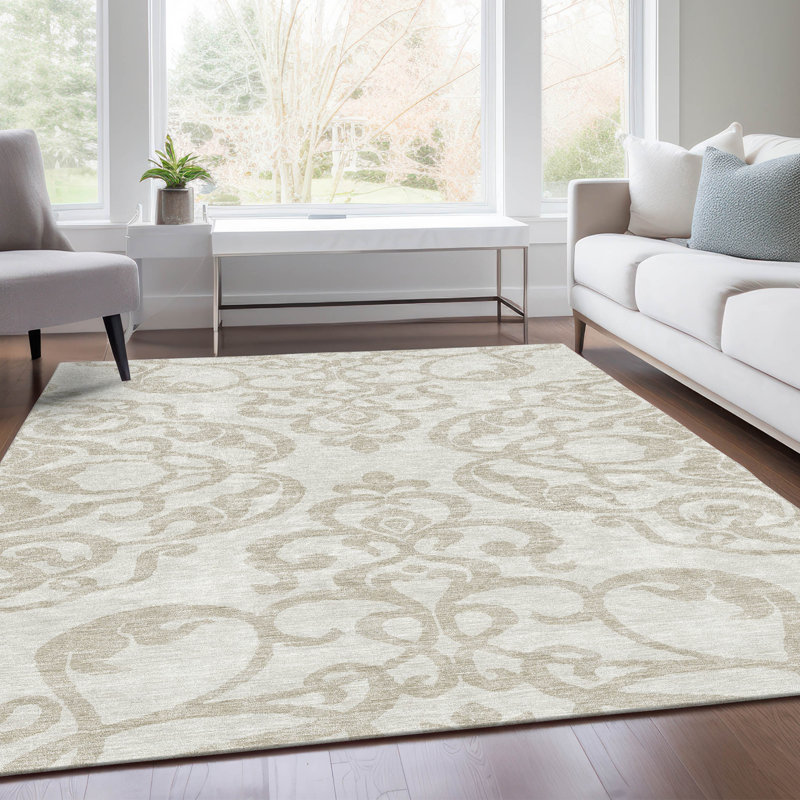 Premium Machine Washable Prisco Ivory Rug, Rectangle 2'6" x 3'10"