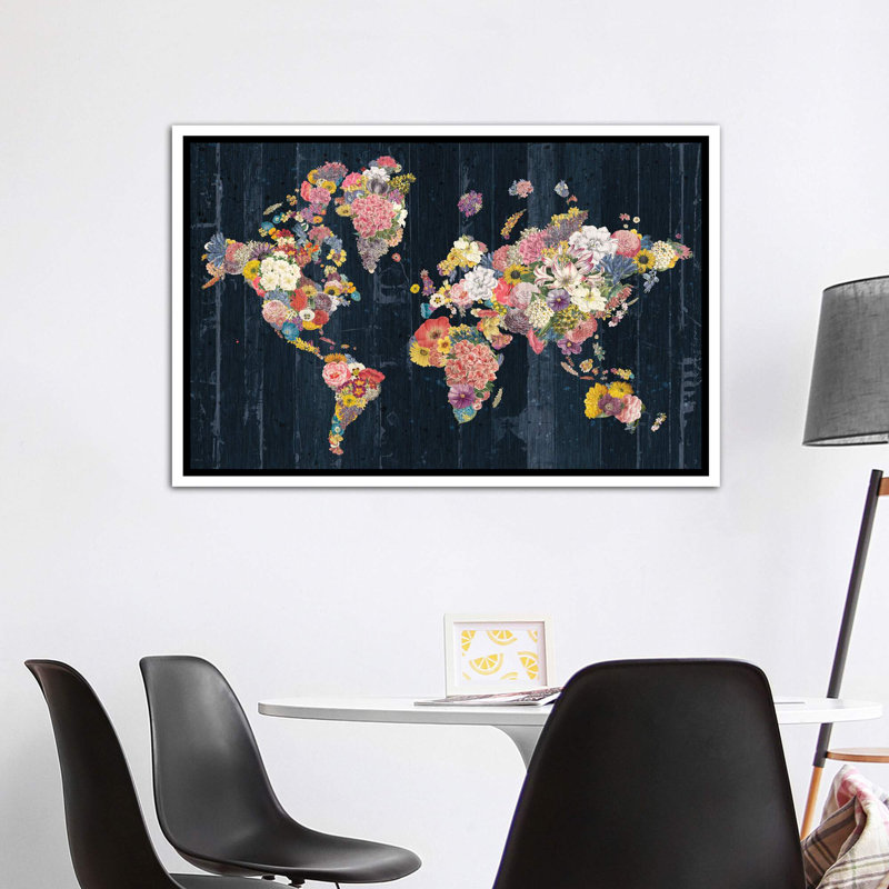 «Botanical Floral Map» par Wild Apple Portfolio - impression d'art graphique, Pas de tapis, H 40 po x l 60 po x 1,5 po