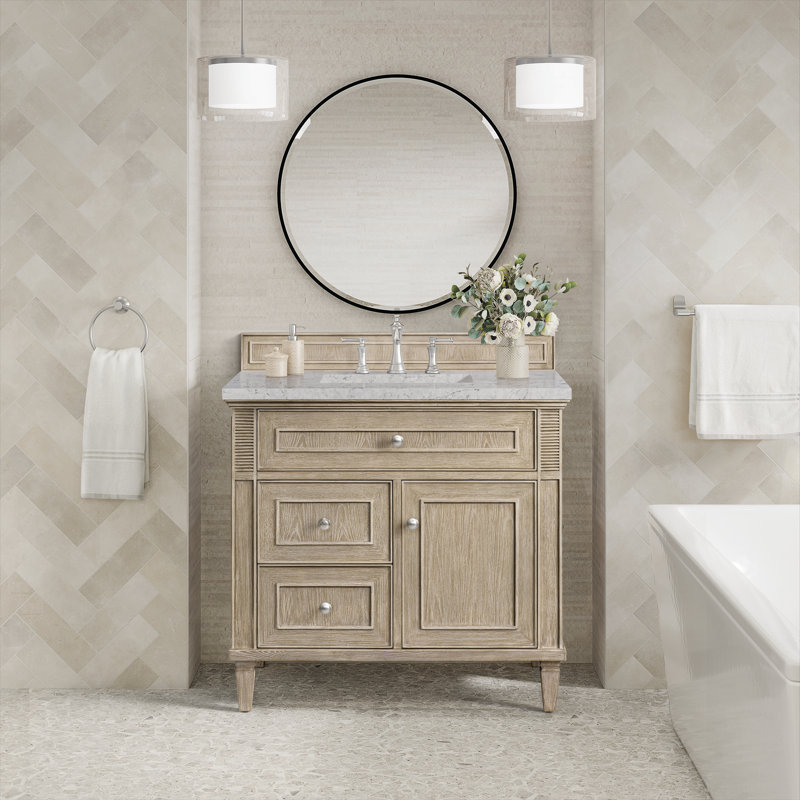 Lorelai 36'' Single Bathroom Vanity with Top, Eternal Jasmine Pearl, Whitewashed Oak, 8" Widespread