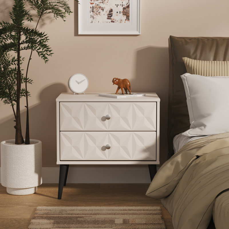 Pixel 58cm W Manufactured Wood Bedside Table, Beige