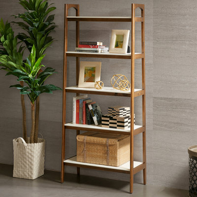 5-Shelf Mid-Century Bookcase With Solid Wood Foundation And Shelf Elegant Details