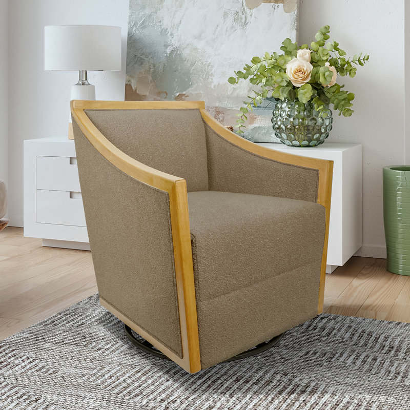 Upholstered Swivel Armchair, Taupe Linen Blend