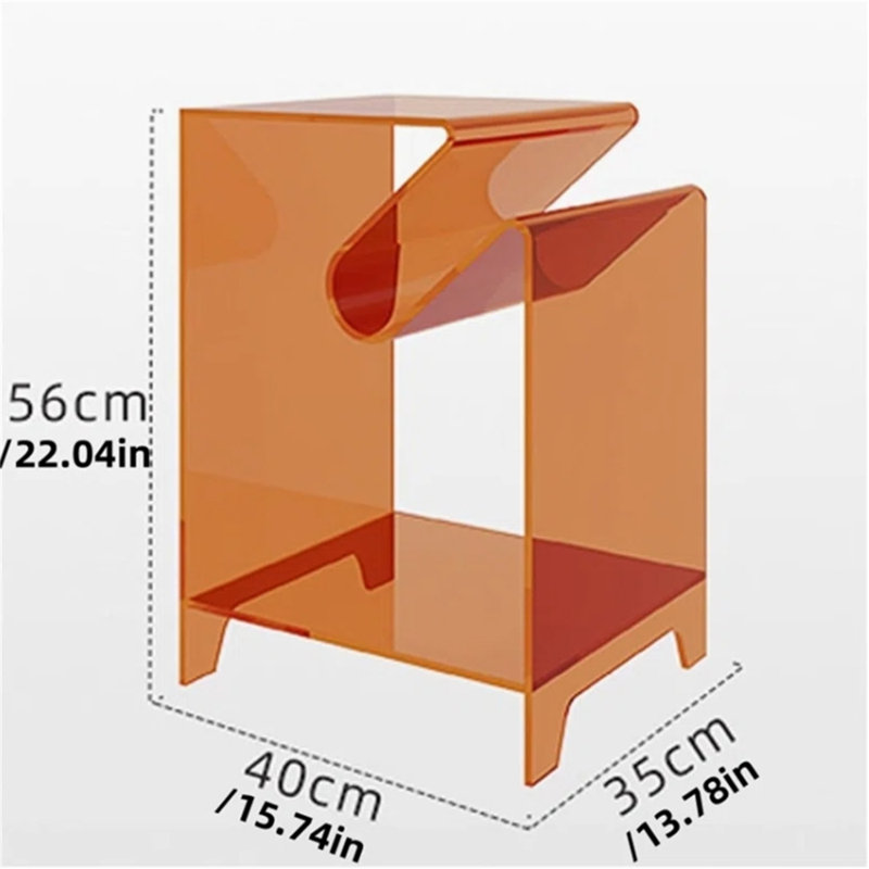 Table de bout Modern Alien, table d'appoint double couche en acrylique transparent avec design ouvert pour salon, canapé, chambre à coucher, table de chevet ou table d'appoint en verre
