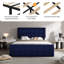 Base de lit tapissier grand format en flanelle avec tête de lit capitonnée à boutons, 4 tiroirs de rangement roulants, support à lattes en bois, aucun sommier nécessaire, bleu-129916495