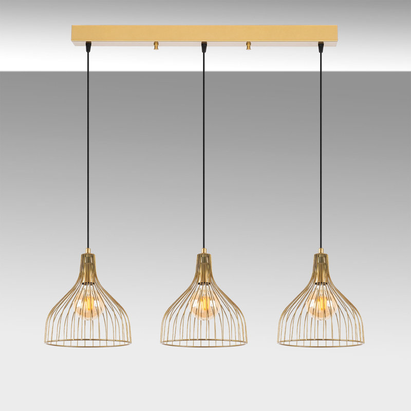 Elegant Gold Chandelier, Modern Design, 37.0 x 9.8 x 47.6 inches | Metal Body, Adjustable Height, 3 x E27 Socket (Max 40W) | Perfect for Dining Room, Living Room, Glam Home Decor, IP20 Rated, Stylish Lighting Solution