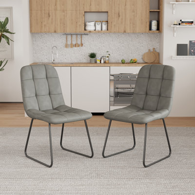 32.8"H Modern Kitchen Dining Chair, Upholstered Dining Room Chairs with Stable Steel Legs, Upholstered Solid Back Side Chair (2 Chairs)