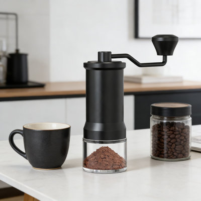 Moulin à café manuel de qualité supérieure avec moulures coniques en acier inoxydable, réglages de mouture réglables et pot en verre - Moulin à manivelle portable pour espresso, presse française, voyage et usage domestique