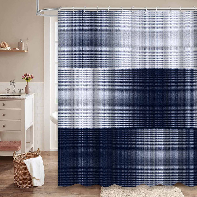 Rideau de douche rayé bleu marine à rayures avec 12 crochets, L 72 po x l 78 po