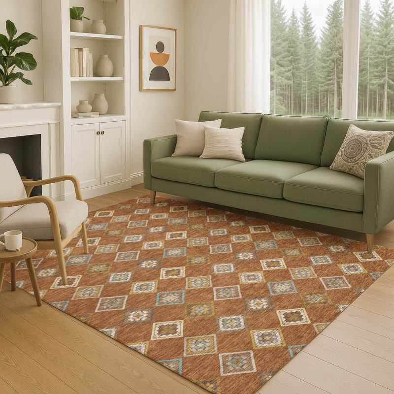 Machine Washable Indoor/Outdoor Chantille ACN2624 Diamond Rug, Paprika, 10' x 14'