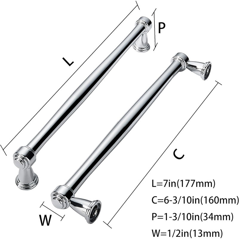 10-Pack Cabinet Pulls, Kitchen Cabinet Handles And Dresser Drawer Hardware, Silver, 6 3/10"