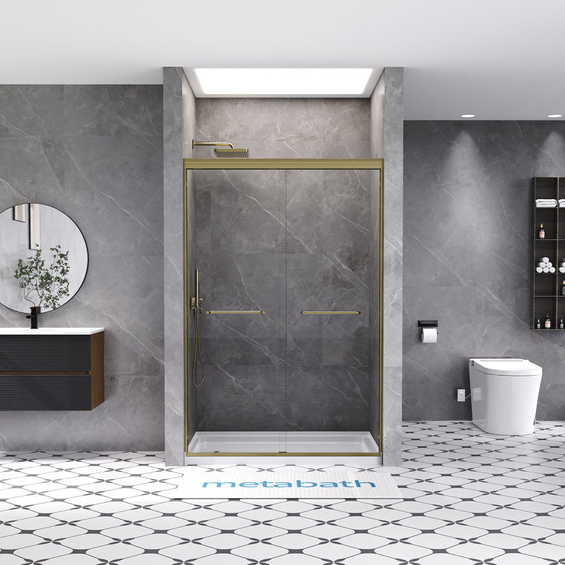 44–48 In. W X 72 In. H Semi-Frameless Double Sliding Shower Door With 1/4 In. (6mm) Clear Tempered Glass And Safety Film