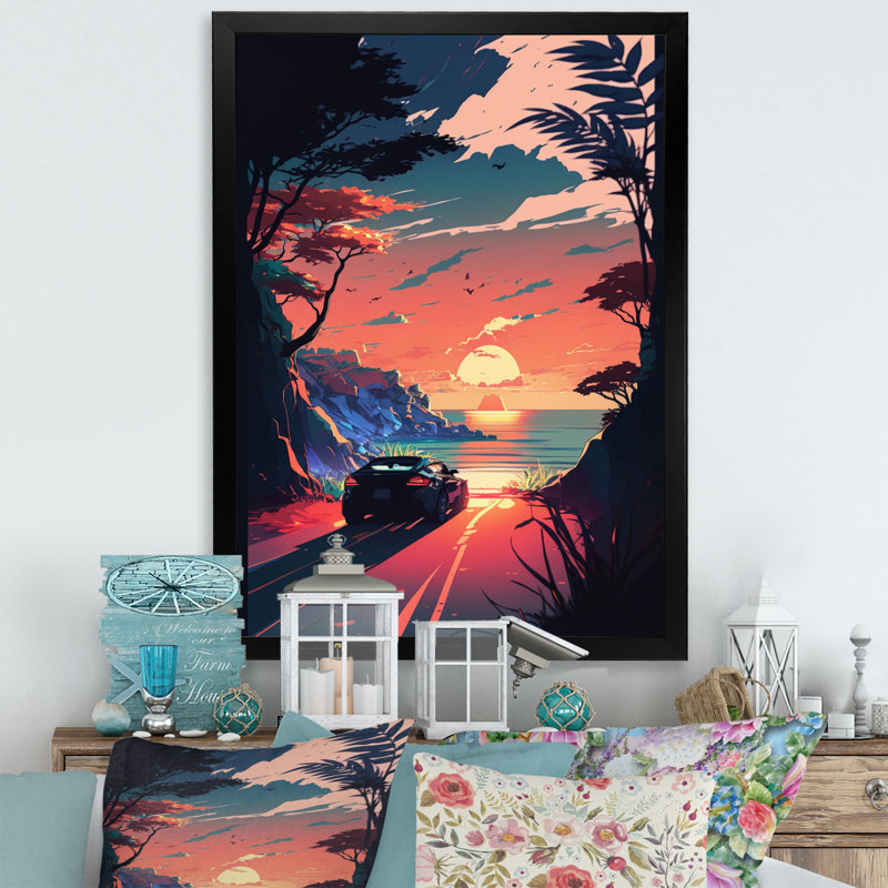 «Road to the Sunset V», reproduction sur toile, Cadre photo noir, L 12 po x H 20 po