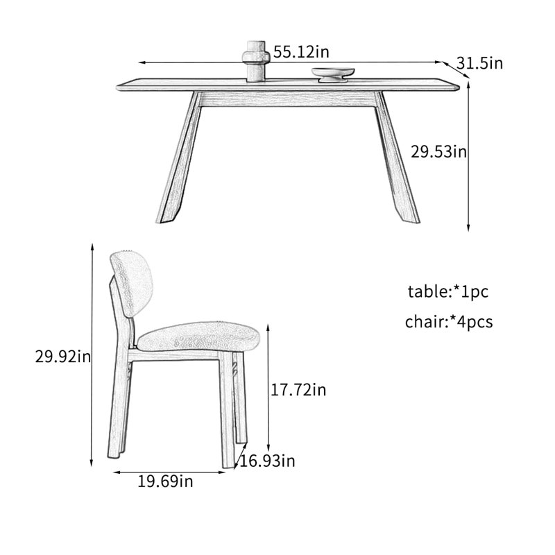 Ensembles de table de salle à manger de luxe rétro légers., H 29,53 po x L 55,12 po x l 31,5 po