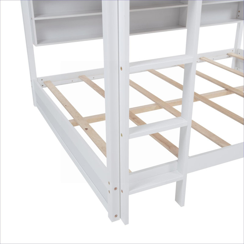 Deux lits superposés en bois de pin blanc doux pour grand lit pour les chambres partagées avec rangement intégré et charge