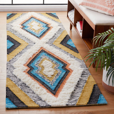 Tapis noir / ivoire Beardall en laine / coton tissé à la main