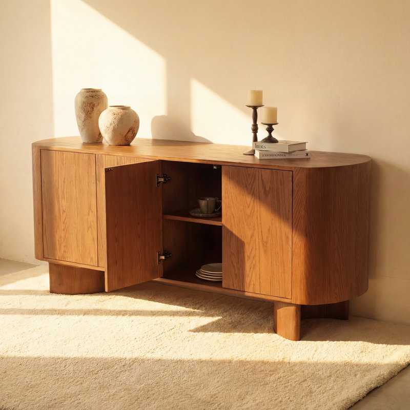Haven 78" Natural White Oak Sideboard – Modern Minimalist Buffet Storage Cabinet, Brown