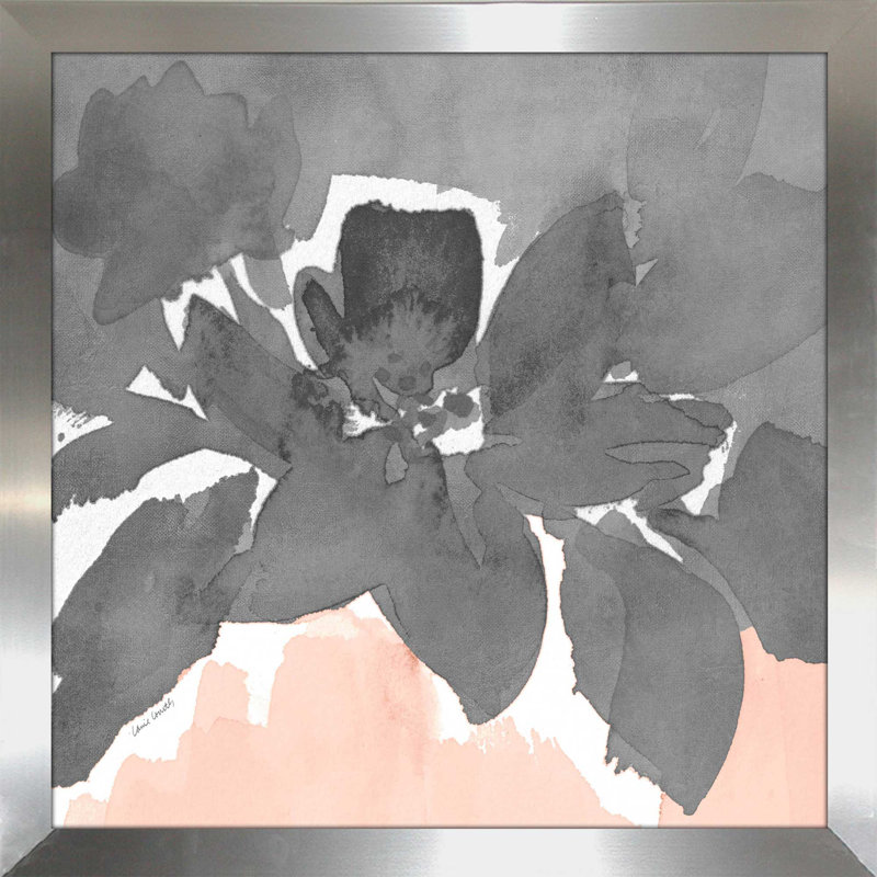 «Gray Modern Fleur I», reproduction de peinture à l'aquarelle sur acrylique, H 27,5 po x l 21,5 po x P 0,75 po, Cadre blanc