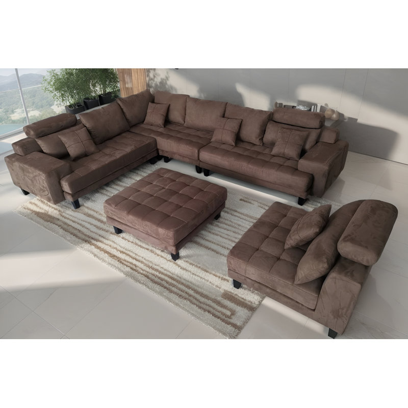 Mandey Upholstered Sectional Reversible, Dark Brown Microfiber/Microsuede
