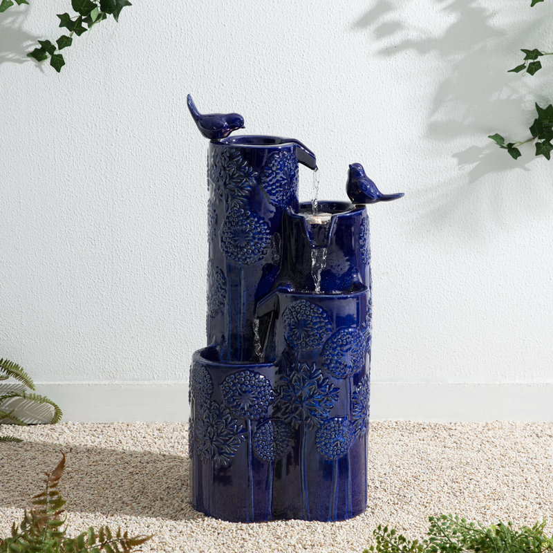 Sharmina Floor Fountain with Lights, Cobalt Blue, 31.75" H x 13.75" W x 14.25" D