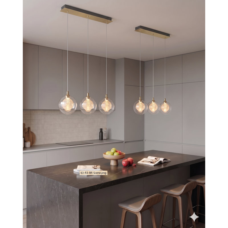 Riverdale 3 - Light Kitchen Island Pendant, Brushed Brass