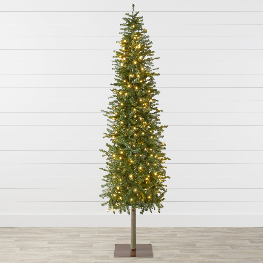 Pre-Lit Pencil Christmas Tree, Hinged Holiday Decoration w/ LED Lights, Stand The Holiday Aisle® 