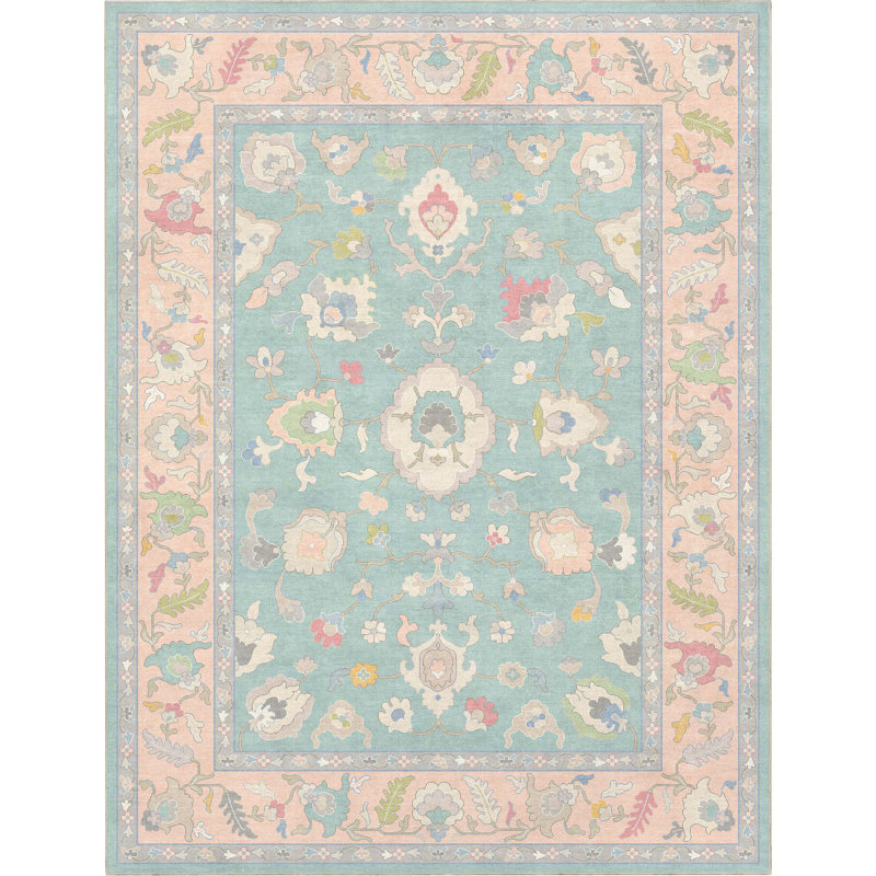 Tapis vert pastel Bungalow Bungalow Adrith Konya, Rectangle 7 pi 7 po x 9 pi 10 po