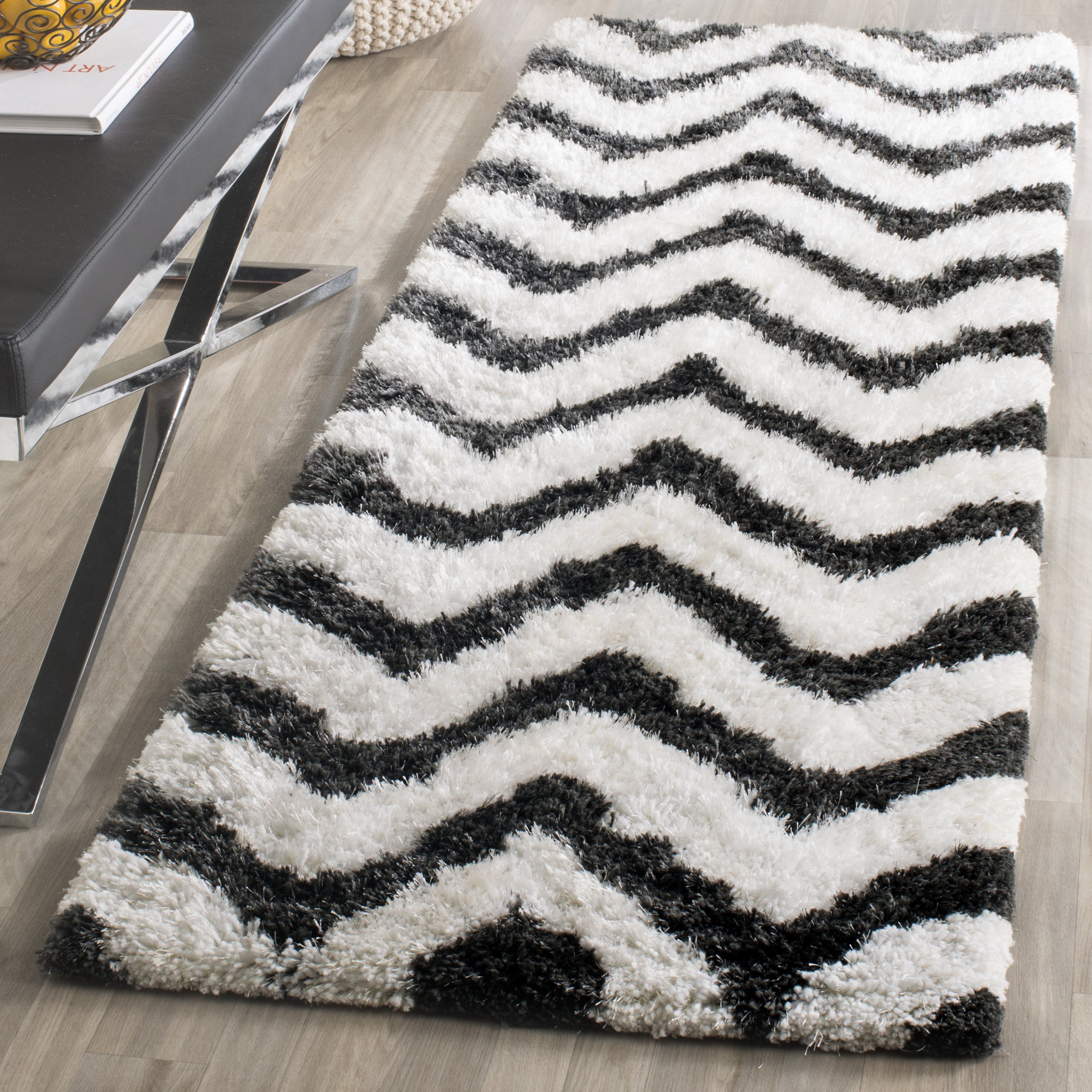 Chevron Performance Rug Mercer41 Hempstead Barcelona Shag Hand Tufted Performance Chevron Rug ...