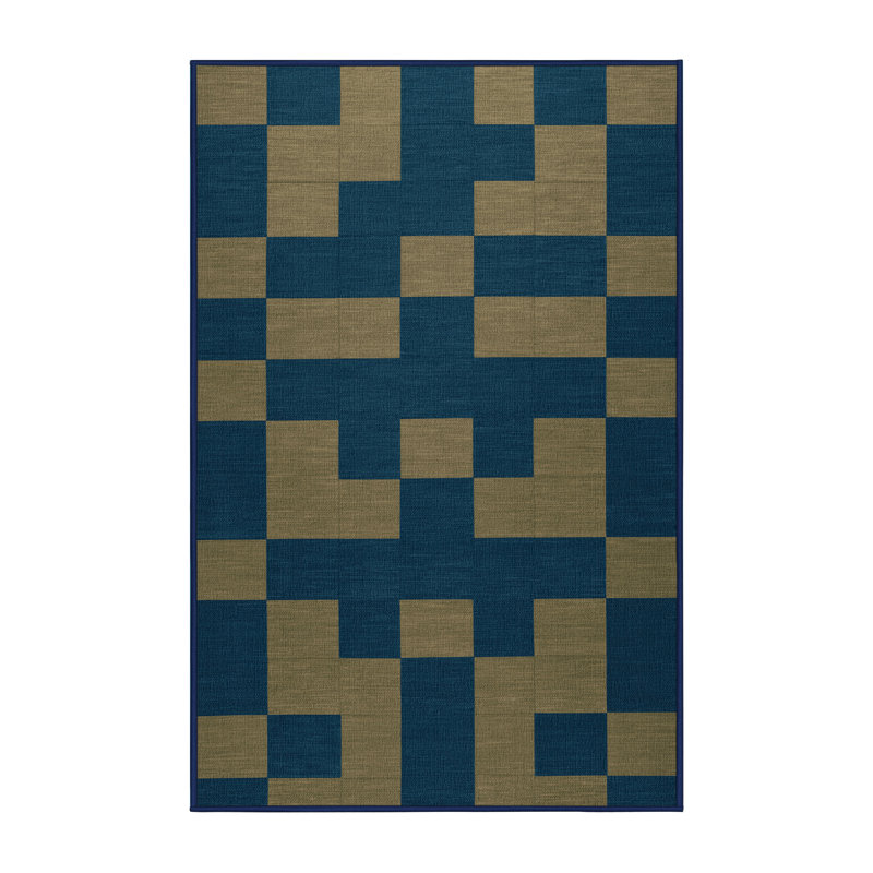 Tapis bleu à carreaux lavable à la machine, Rectangle 2 pi x 3 pi