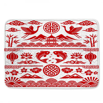 Tapis de bain rouge à motif asiatique