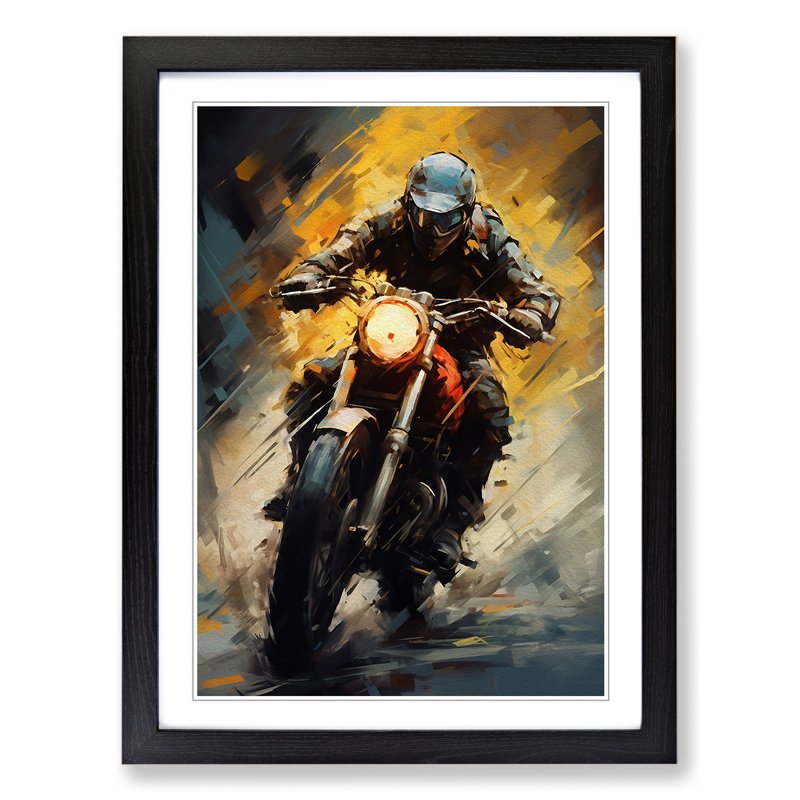 Motorbike Modern 1 Piece Single Picture Frame Wall Art, 64cm H x 46cm W x 2cm D, Black Framed