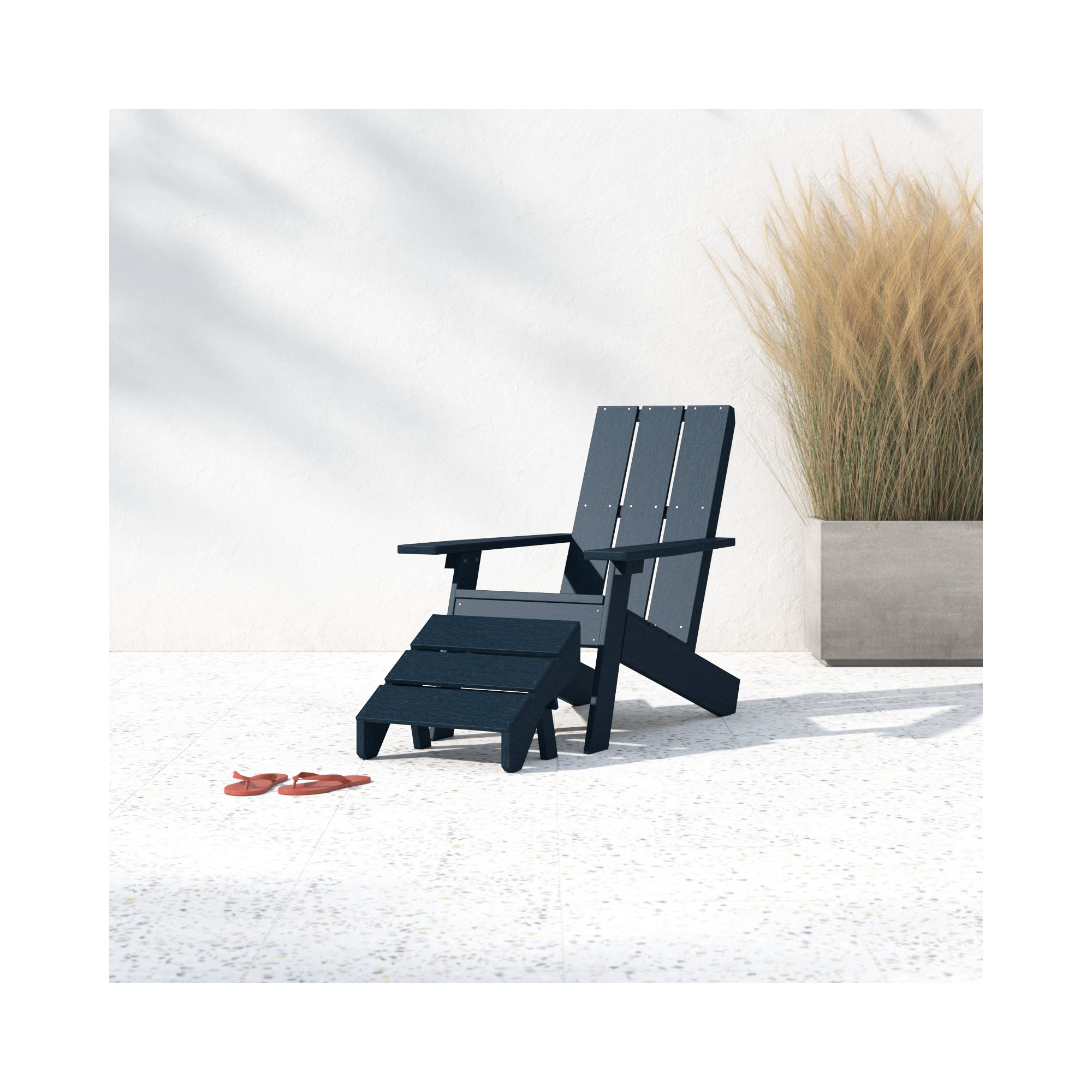 Byrnes Outdoor Adirondack Chair With Ottoman, Blue