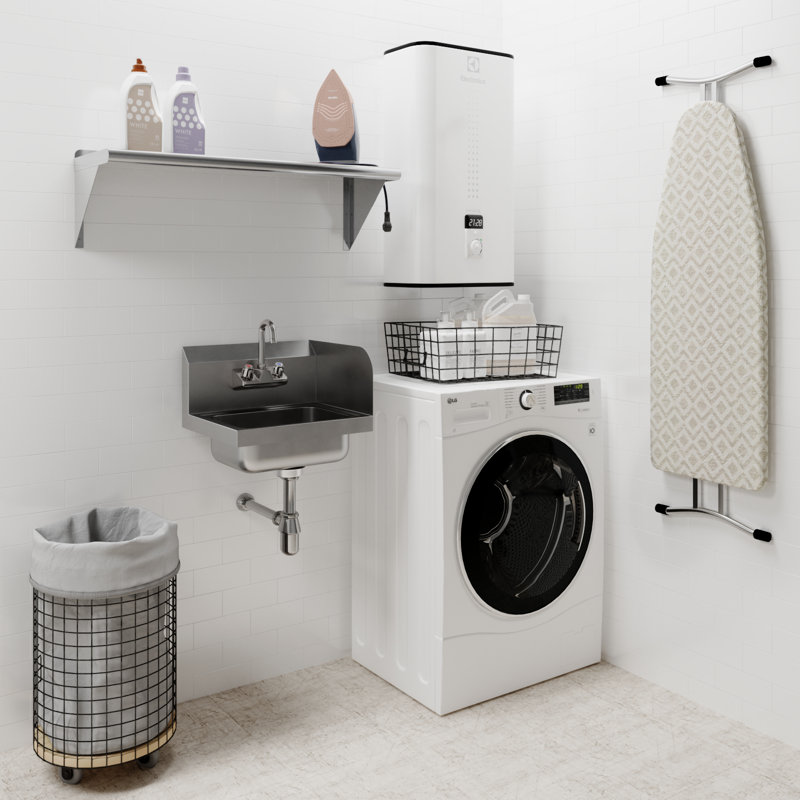 Stainless Steel Wall Mounted Hand Sink 17 in. x 15 in. With Right Side Splash And Gooseneck Faucet