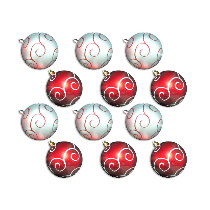 Ensemble d'ornement boule 12 pièces 12, Rouge / Blanc