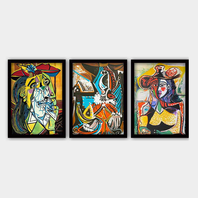 Ensemble de 3 peintures élégantes encadrées décoratives, 13,8 x 17,7 pouces chacune | 100% bois avec cadre 100% polystyrène (épaisseur: 0,8 pouce) | Impression numérique UV, parfaite pour le salon et la décoration intérieure