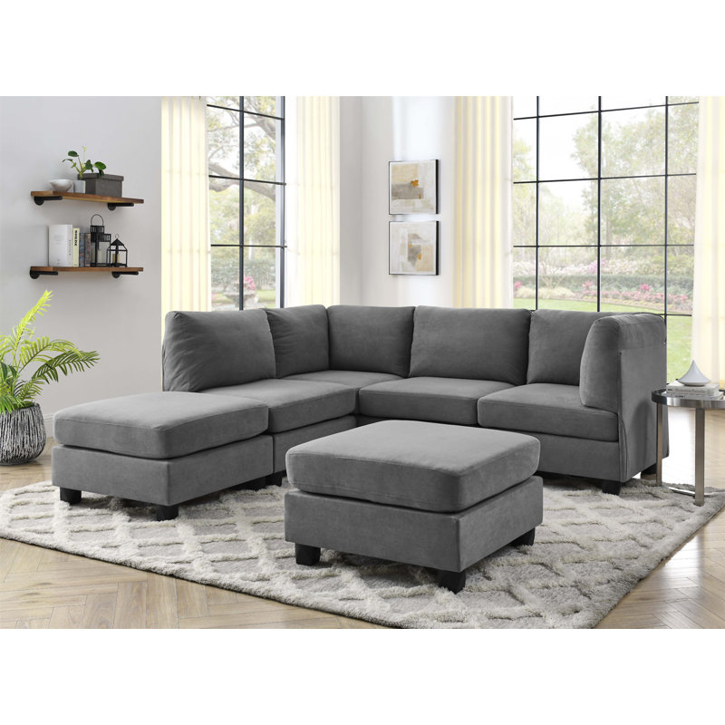 Polyester Upholstered Modular Sectional, Dark Gray Polyester