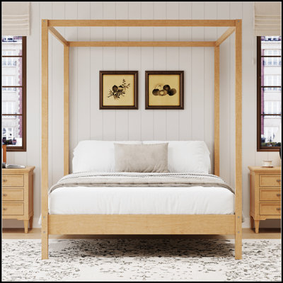 Structure de lit à baldaquin en bois massif avec lattes, conception à quatre colonnes pour la durabilité et l'esthétique élégante de la chambre à coucher
